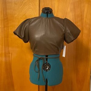 Kirious Faux Brown Leather Crop Top